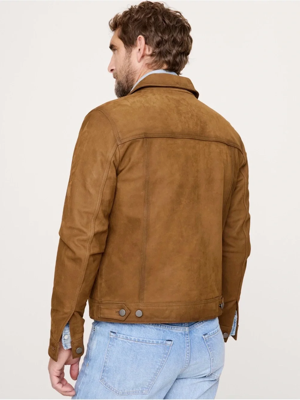 NWT Banana Republic Nubuck Leather Trucker Hazelnut Brown Jacket Sz L (#825018)